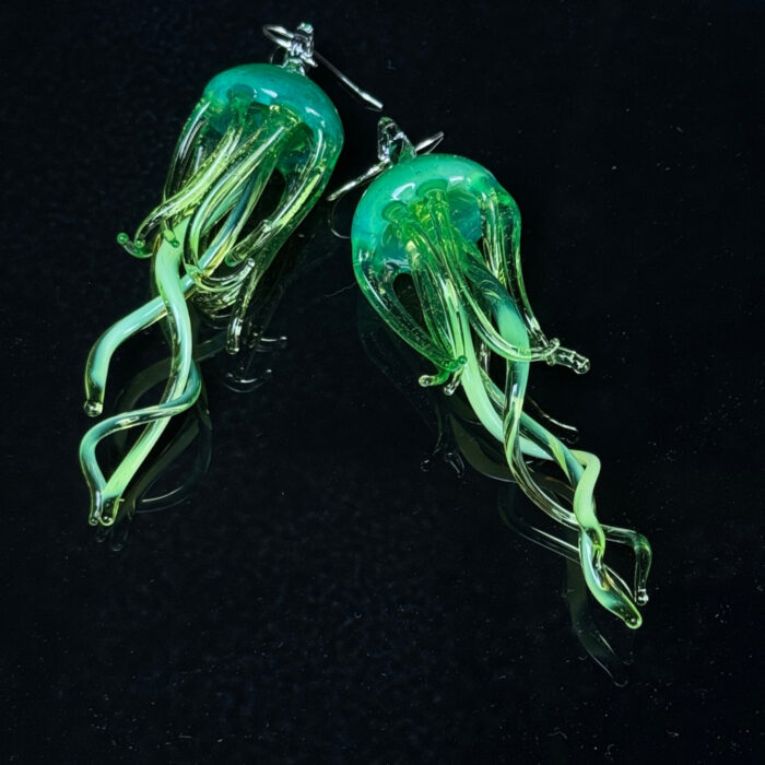 Large Jellyfish Earrings - Dark Green