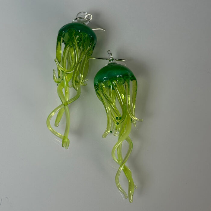 Large Jellyfish Earrings - Dark Green - Image 2